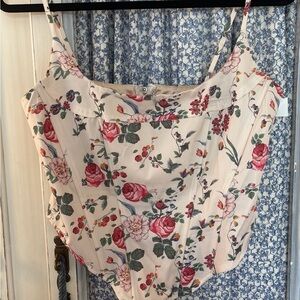 Fashion Nova Floral Camisole in Cream and Pink